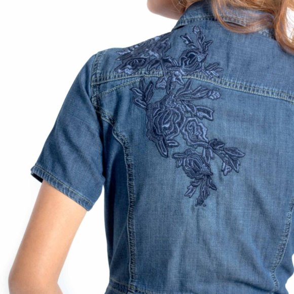 OLGYN Women’s Embroidered Denim Dress - Picture 4 of 4